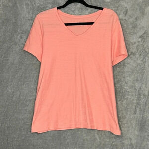 Basic Editions Large Shirt Top Pink Solid Short Sleeve V Neck Cotton Knit Womens